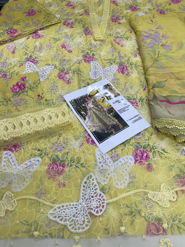 Luxury Butterfly Design Schiffli Embroidered EID Lawn Dress with Emb. Chiffon Dupatta (Unstitched) (ST452) - Image 2