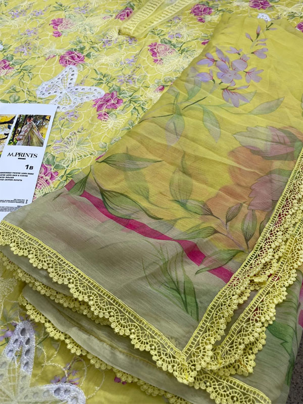 Luxury Butterfly Design Schiffli Embroidered EID Lawn Dress with Emb. Chiffon Dupatta (Unstitched) (ST452) - Image 4