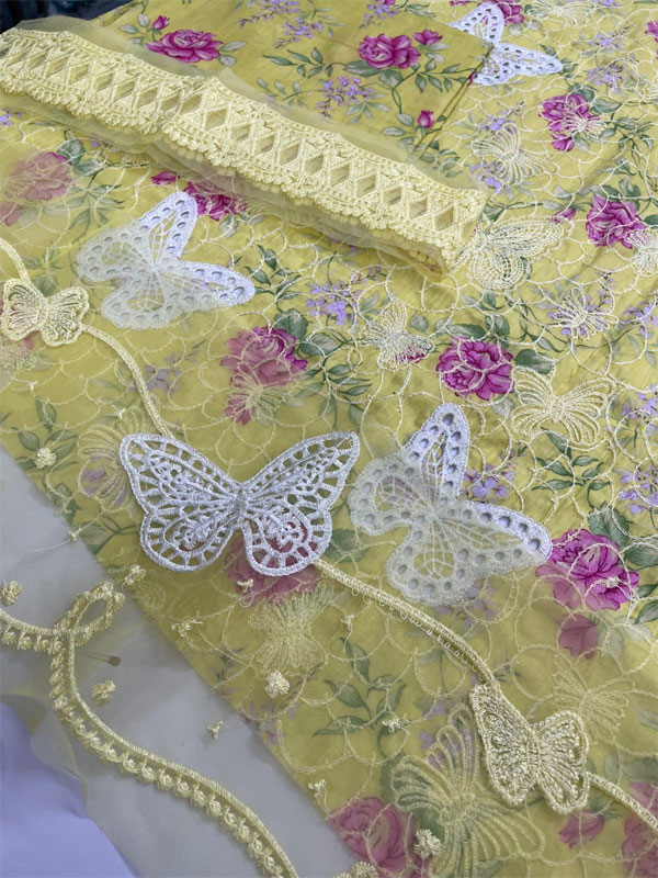 Luxury Butterfly Design Schiffli Embroidered EID Lawn Dress with Emb. Chiffon Dupatta (Unstitched) (ST452) - Image 5