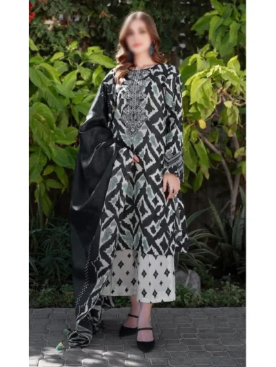 3 PCs Digital Printed Lawn Dress With Printed Chiffon Dupatta (Unstitched) (ST455)