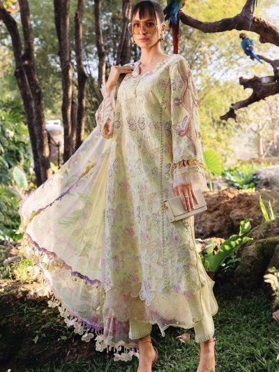 Luxury Butterfly Design Schiffli Embroidered EID Lawn Dress with Emb. Chiffon Dupatta (Unstitched) (ST452)