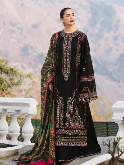 HUSSAIN REHAR Luxury Lawn Heavy Embroidered Dress With Digital Printed Banadora Dupatta (Unstitched) (ST473)