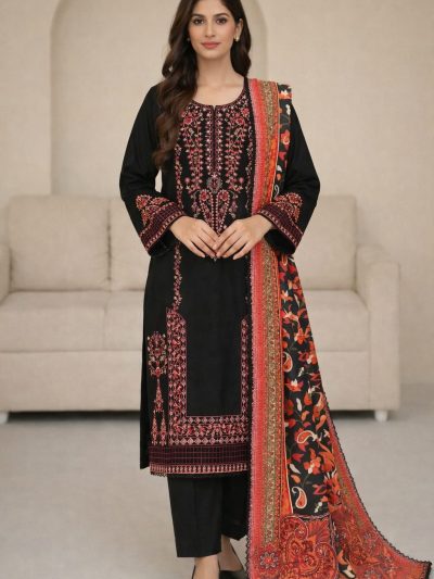 HUSSAIN REHAR Fancy Emb Dress Digital Printed Banadora Dupatta (Unstitched) (ST476)