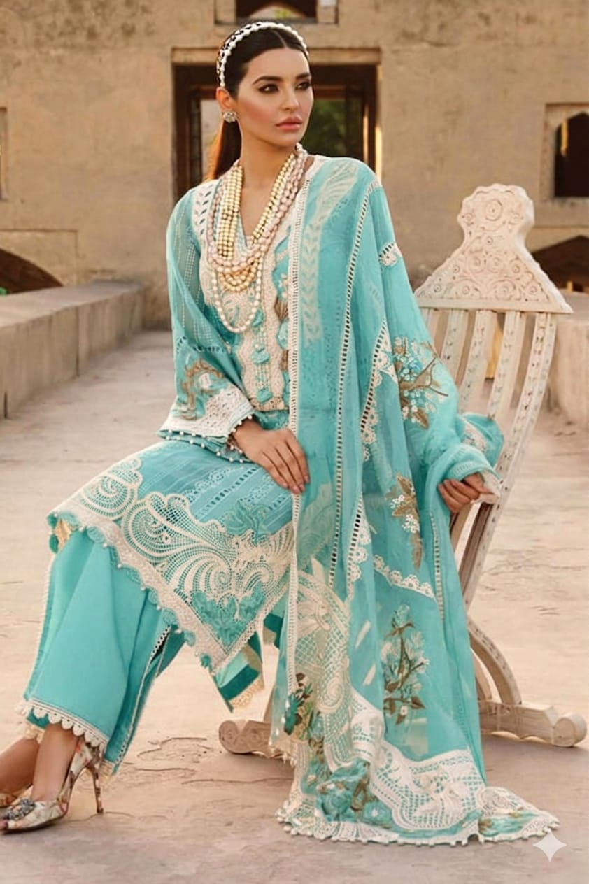 Elegant Lawn Chckenkari Heavy Embroidered Dress With Chiffon Heavy Embroidered Dupatta (Unstitched) (ST477)
