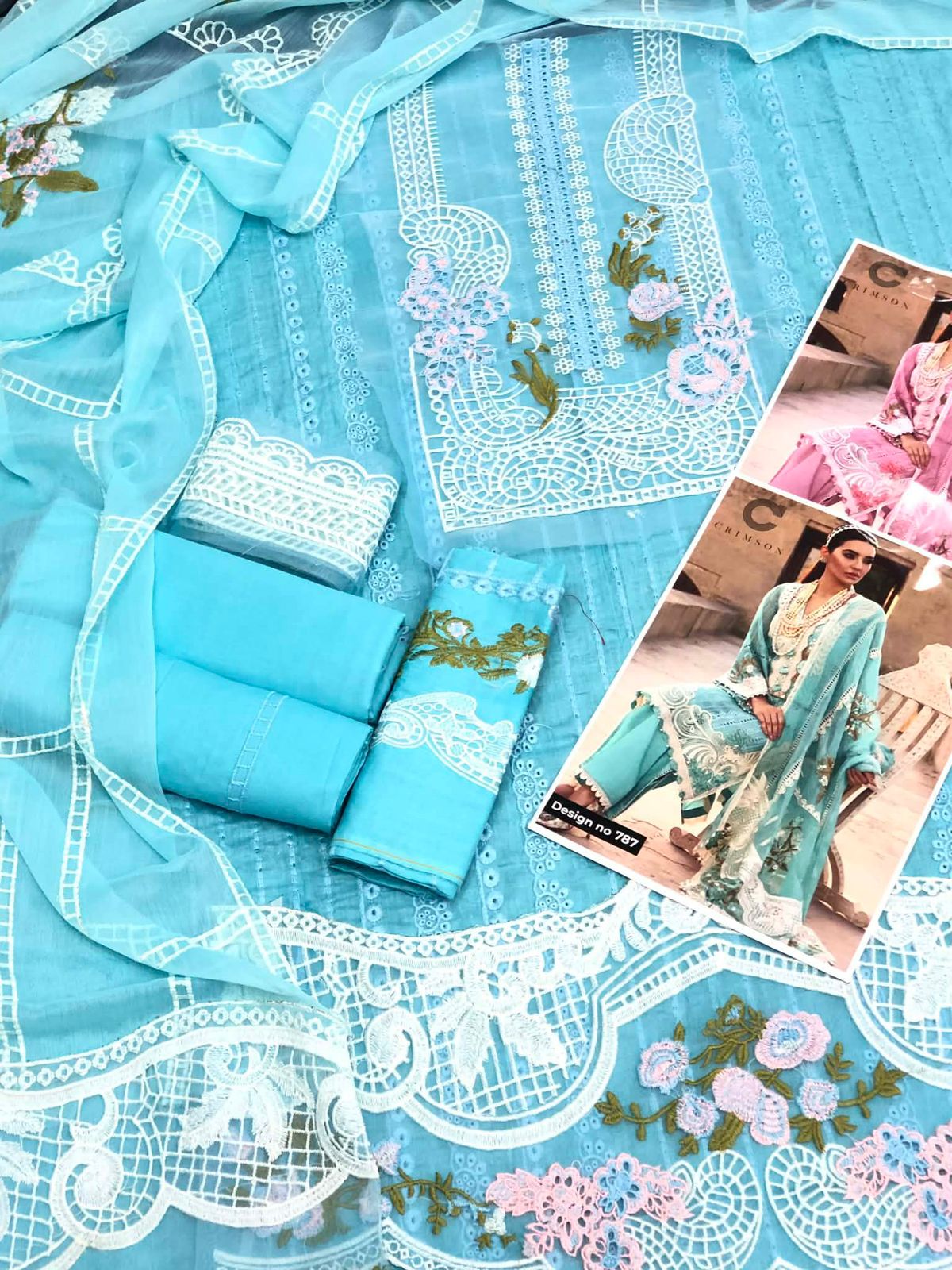 Elegant Lawn Chckenkari Heavy Embroidered Dress With Chiffon Heavy Embroidered Dupatta (Unstitched) (ST477) - Image 2