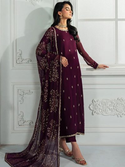 Chiffon Heavy Embroidered Dress Chiffon Embroidery Dupatta 3 Pc Suite (Unstitched) (ST481)