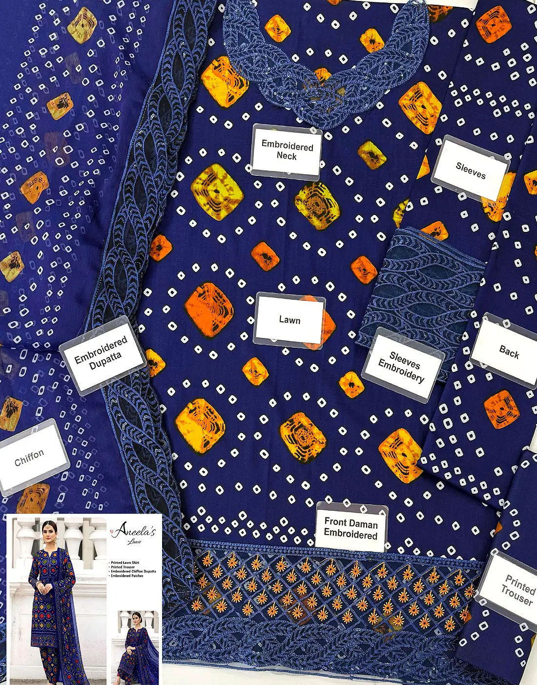 Digital Printed Chunri Lawn Dress With Printed Chiffon Dupatta (Unstitched) (ST477) - Image 2