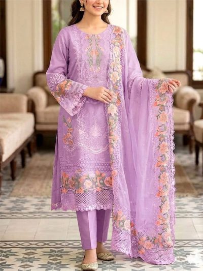 Cotton Heavy Embroidered Dress With Embroidered Chiffon Dupatta (Unstitched) (ST480)
