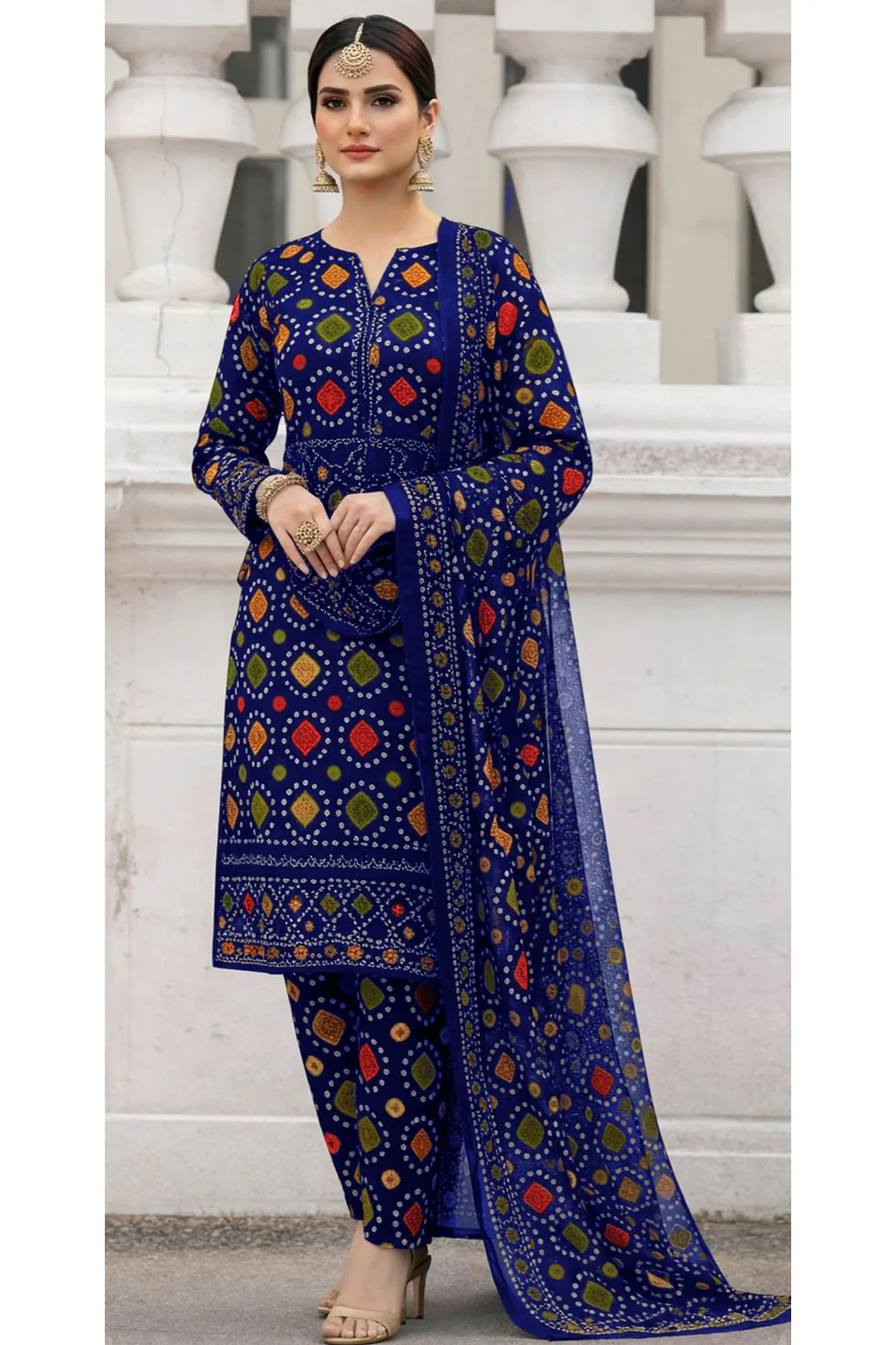 Digital Printed Chunri Lawn Dress With Printed Chiffon Dupatta (Unstitched) (ST477)