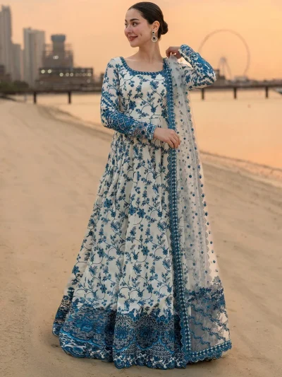 Faiza Saqlain Heavy Embroidered Lawn Dress With 4 Sided Heavy Embroidered NET Dupatta (Unstitched) (ST486)