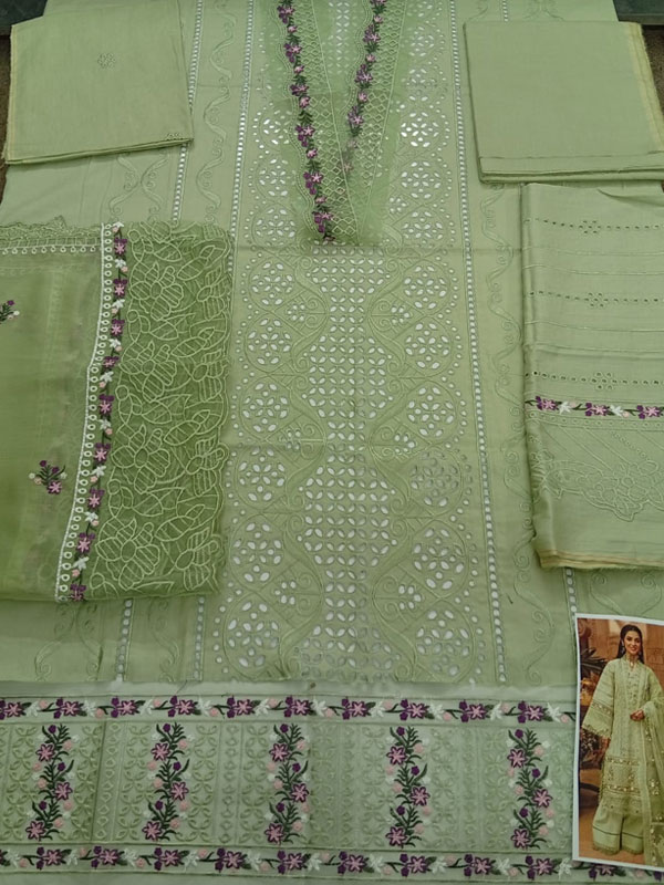 Cotton Lawn Heavy Embroidered Dress With Chiffon Embroidered Dupatta (Unstitched) (ST492) - Image 2