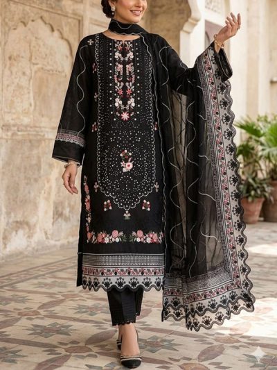 Cotton Lawn Heavy Embroidered Dress With Chiffon Embroidered Dupatta (Unstitched) (ST491)