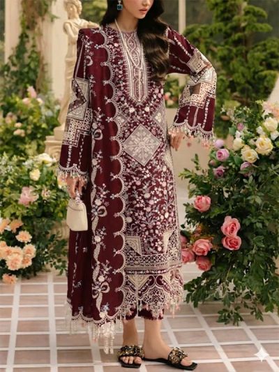 Bin Ilyas Cotton Lawn Heavy Embroidered Dress With Chiffon Embroidered Dupatta (Unstitched) (ST490)