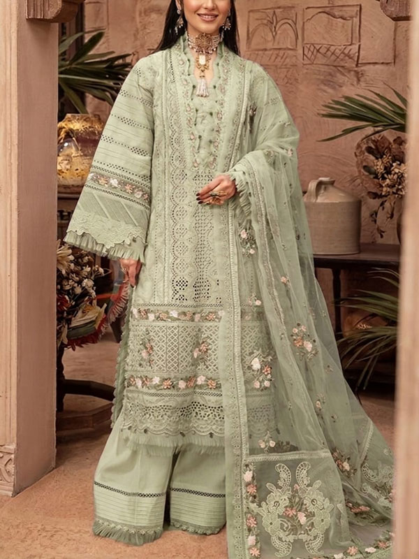 Cotton Lawn Heavy Embroidered Dress With Chiffon Embroidered Dupatta (Unstitched) (ST492)