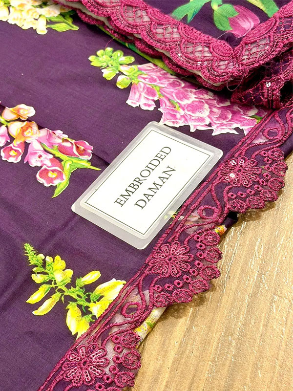 All-Over Print Heavy Embroidered Lawn Dress Design with Embroidered Chiffon Dupatta (Unstitched) (ST500) - Image 5