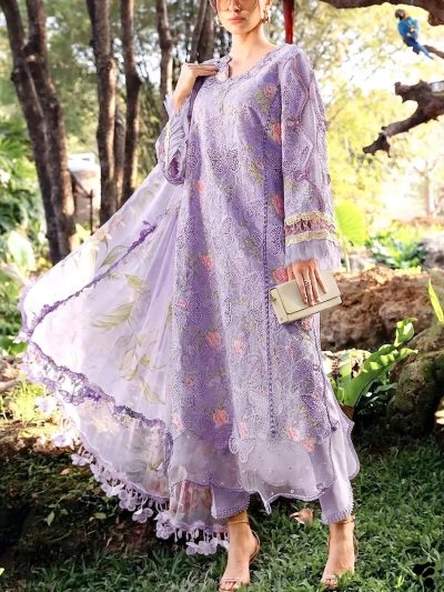 MARIA B Lawn Heavy Embroidered Butter Fly Design Dress With Chiffon Embroidered Dupatta (Unstitched) (ST494)