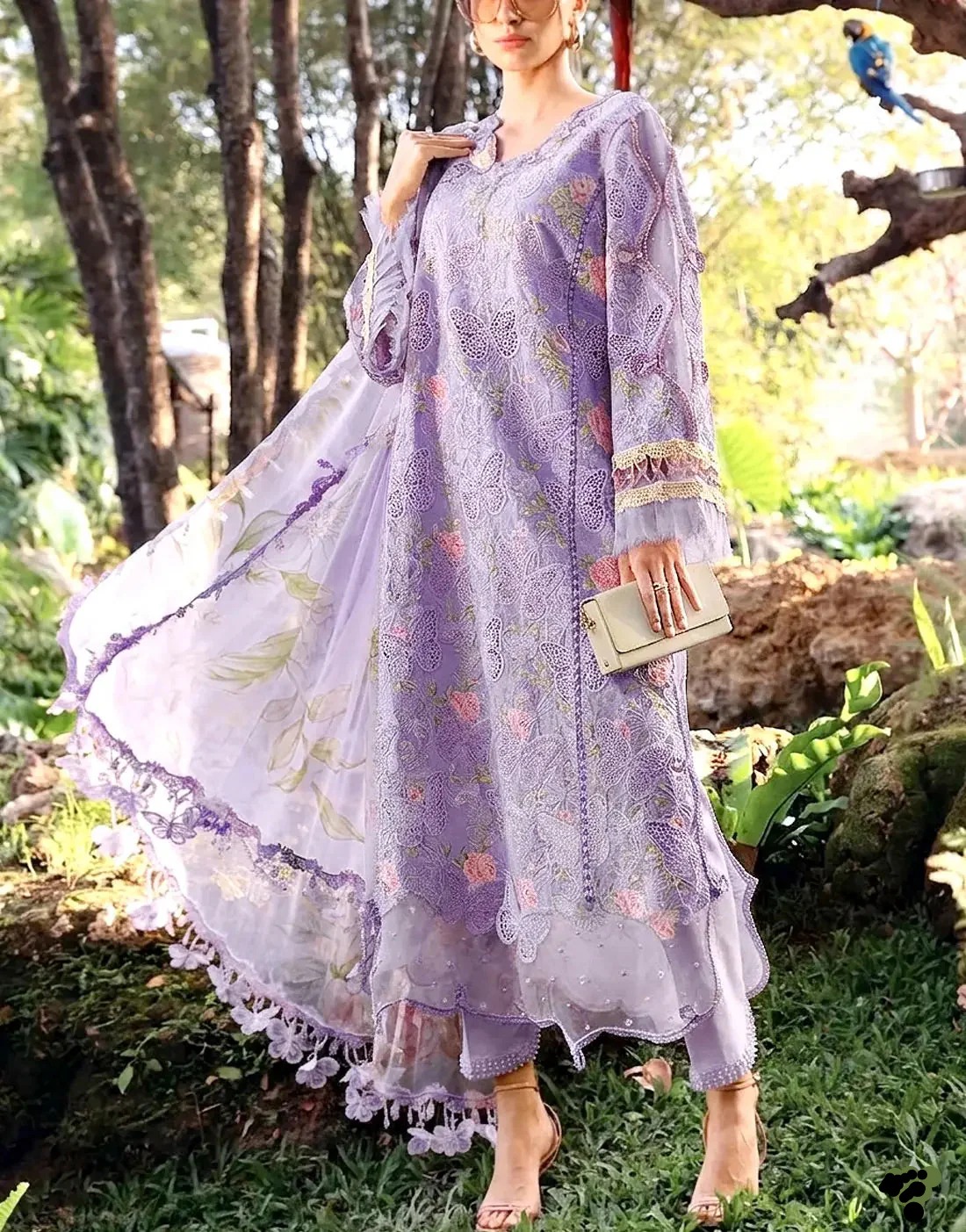 MARIA B Lawn Heavy Embroidered Butter Fly Design Dress With Chiffon Embroidered Dupatta (Unstitched) (ST494)