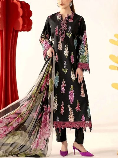 All-Over Print Heavy Embroidered Lawn Dress Design with Embroidered Chiffon Dupatta (Unstitched) (ST499)