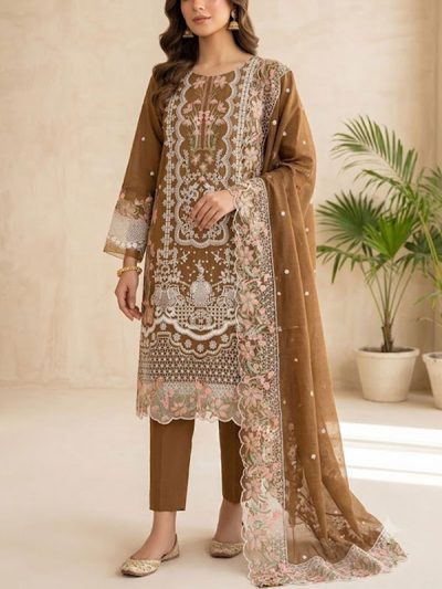 Cotton Heavy Embroidered Dress With Embroidered Chiffon Dupatta (Unstitched) (ST501)