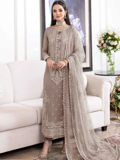 Chiffon Heavy Embroidered Party Wear Dress With NET Heavy EMB Dupatta (UnStitched) (ST498)