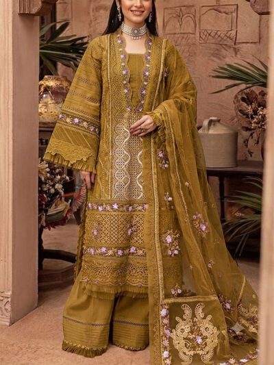 LUXURY Cotton Heavy Embroidered Dress With Chiffon Embroidered Dupatta (Unstitched) (ST502)