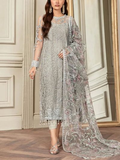 NET Heavy Embroidered Dress With Multi Spengle Embroidered Dupatta (Unstitched) (ST497)