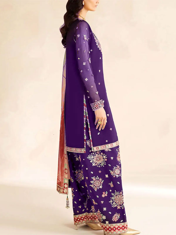 Heavy Embroidered Purple Formal Chiffon Dress With Embroidered Chiffon Dupatta (Unstitched) (ST506) - Image 2