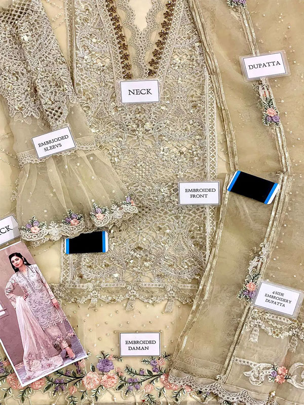 Luxury Heavy Embroidered Organza Wedding Dress with NET Embroidered Dupatta (Unstitched) (ST509) - Image 2