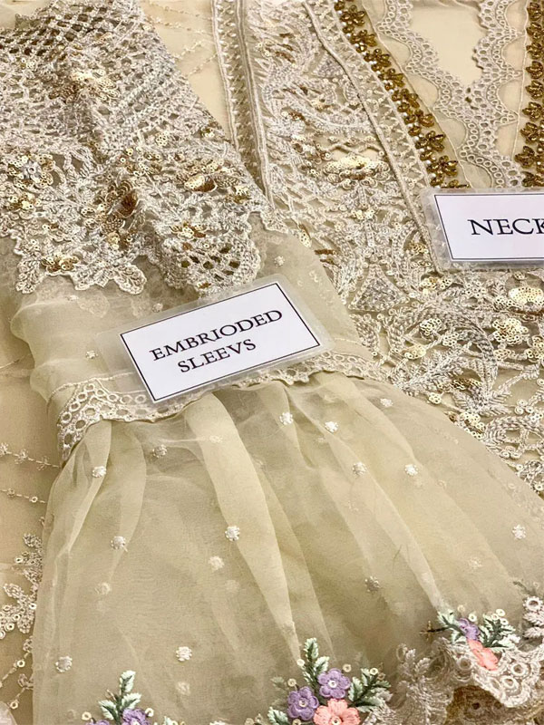 Luxury Heavy Embroidered Organza Wedding Dress with NET Embroidered Dupatta (Unstitched) (ST509) - Image 3