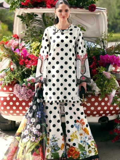 M.PRINT Lawn Embroidered Dress With 4 SIde Emb Chiffon Dupatta (Unstitched) (ST510)