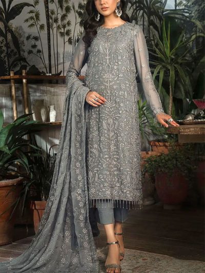 Heavy Embroidered Chiffon Purple Suit With Embroidered Chiffon Dupatta (Unstitched) (ST507)