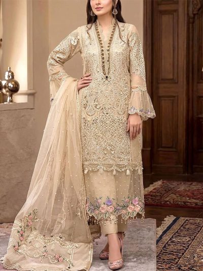 Luxury Heavy Embroidered Organza Wedding Dress with NET Embroidered Dupatta (Unstitched) (ST509)