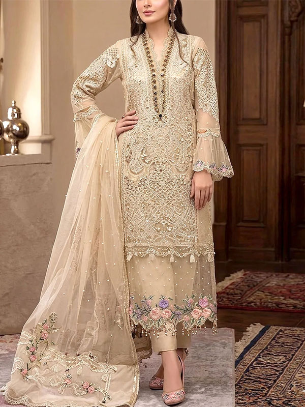 Luxury Heavy Embroidered Organza Wedding Dress with NET Embroidered Dupatta (Unstitched) (ST509)