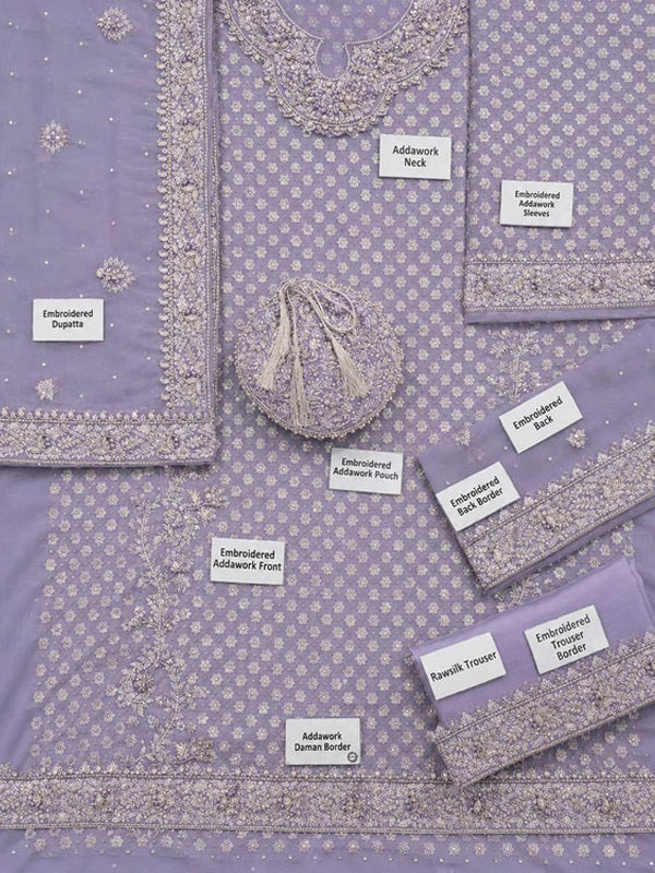 FAIZA SAQLAIN Chiffon Adda Work Heavy Embroidered Dress With Cluch With 4 Sided Embroidered Dupatta (Unstitched) (ST519) - Image 2