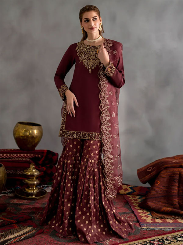 Glamorous Chiffon Iznik Embroidered Dress with Graceful 4-Sided Embroidered Dupatta – Unstitched (ST535) - Image 2
