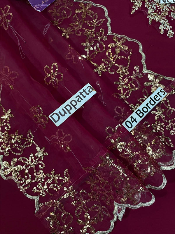 Glamorous Chiffon Iznik Embroidered Dress with Graceful 4-Sided Embroidered Dupatta – Unstitched (ST535) - Image 4