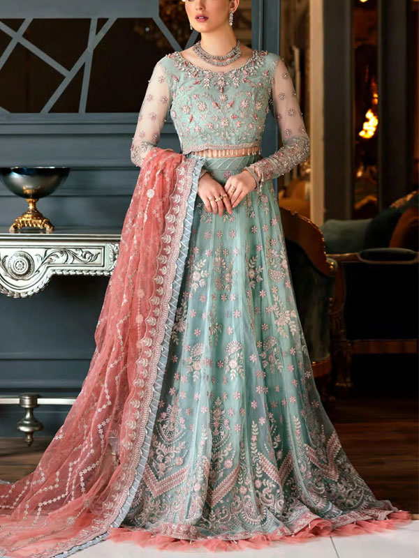 Luxury Heavy Embroidered Net Bridal Dress with Embroidered Net Dupatta (UnStitched) (ST523)