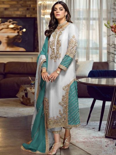 MARIA.B Organza Heavy Embroidered Dress With Embroidered Organza Dupatta 3 Pec Suit (Unstitched) (ST521)