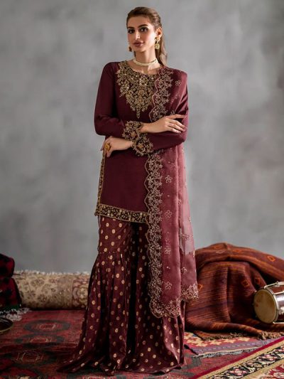 Glamorous Chiffon Iznik Embroidered Dress with Graceful 4-Sided Embroidered Dupatta – Unstitched (ST535)