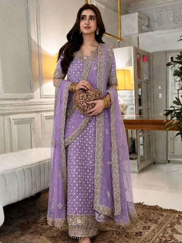 FAIZA SAQLAIN Chiffon Adda Work Heavy Embroidered Dress With Cluch With 4 Sided Embroidered Dupatta (Unstitched) (ST519)