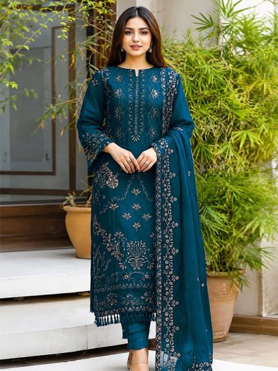 Luxury Cotton Lawn Embroidery Dress Chiffon Embroidery Dupatta (Unstitched) (ST517)