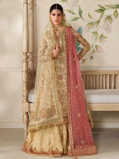 BAROQUE Premium Quality Handwork Embroidered Chiffon Bridal Wear Dress (Unstitched) (ST518)