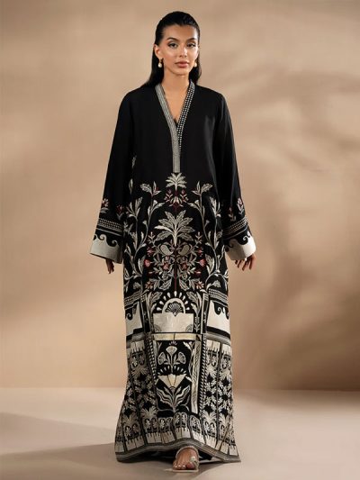 Ethnic Black Kaftan Viscous Slub Digital Printed Long Shirt (Unstitched) (ST528)