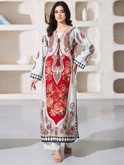 Ethnc Kaftan Long Shirt for Women Viscose Slub Digital Printed (Unstitched) (ST532)