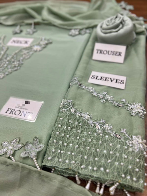 Luxury Chiffon Heavy Embroidered Dress With 4-Sided Embroidered Chiffon Dupatta (Unstitched) (ST541) - Image 4
