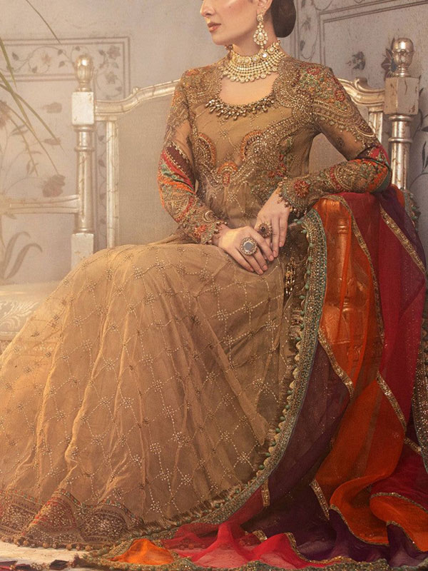 Maria.B Organza Heavy Embroidered Wedding Maxi with 4-Side Embroidered Dupatta Unstitched Luxury Dress (ST545) - Image 2