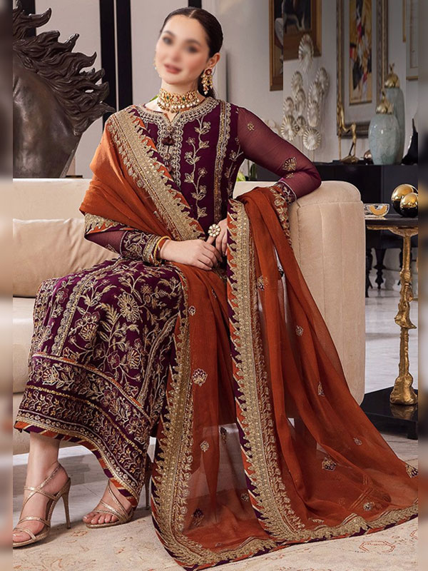 Asim Jofa Chiffon Heavy Sequence Embroidered 3 Piece Unstitched Suit with Embroidered Chiffon Dupatta (ST546) - Image 2
