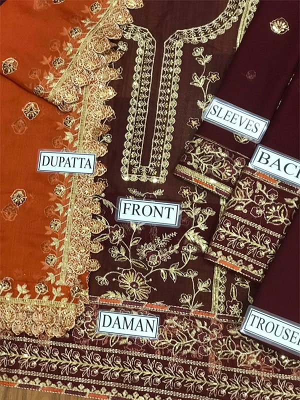 Asim Jofa Chiffon Heavy Sequence Embroidered 3 Piece Unstitched Suit with Embroidered Chiffon Dupatta (ST546) - Image 3