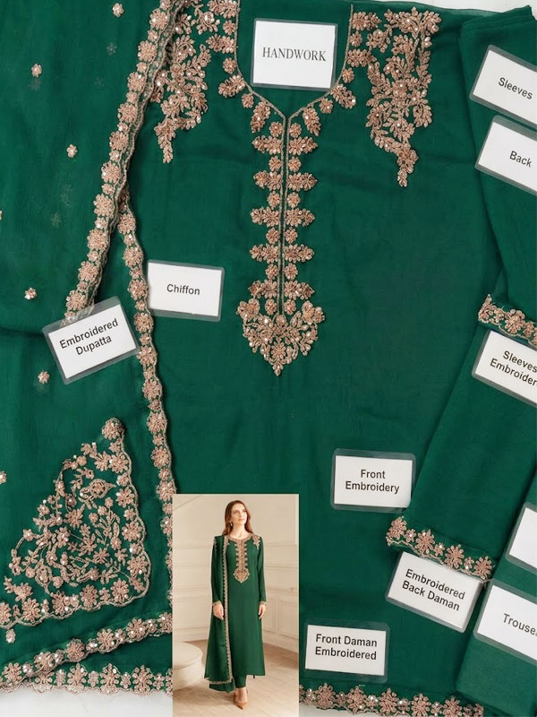 Elegant Chiffon Embroidered Dress with Dupatta – Unstitched Women’s Party Wear Suit (ST543) - Image 2