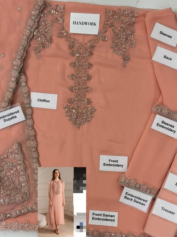 Elegant Chiffon Embroidered Dress with Dupatta – Unstitched Party Wear Suit (ST542) - Image 2